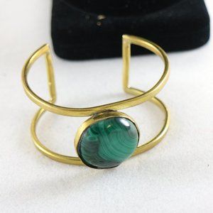Vintage Style Handmade Brass and Green Polished Stone Bangle Bracelet